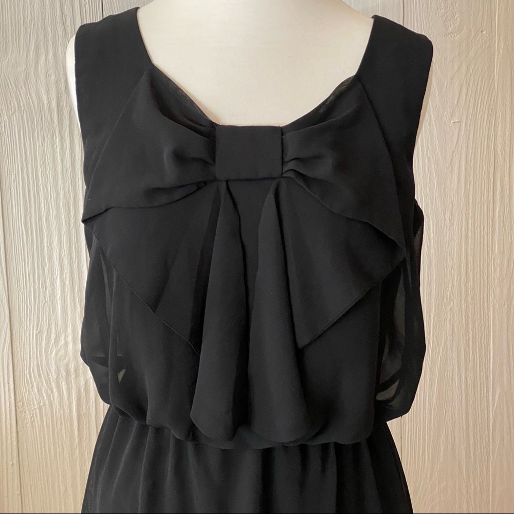 AB Studio Black Dress with Bow and Gathered Waist Size Small - Picture 4 of 14
